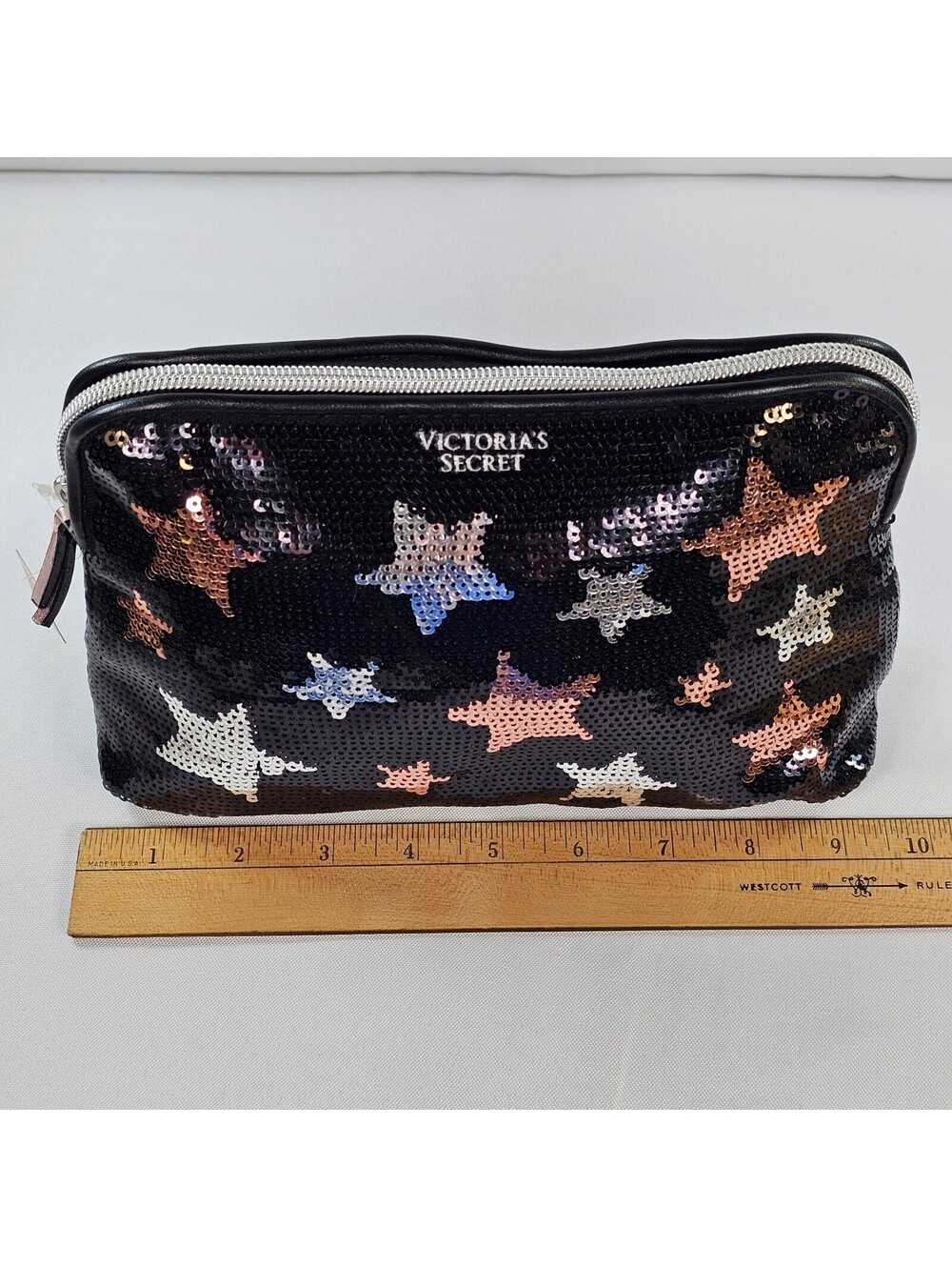 Victoria's Secret Sequin Star Makeup Bag Black Life Of The Party Cosmetic Pouch - Picture 6 of 13